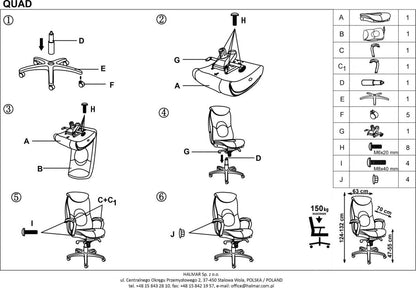 Office Chair Quad | size: Width: 63cm, Height: 124cm, Depth: 70cm | color: Black | image: 6 | variant: 1011581