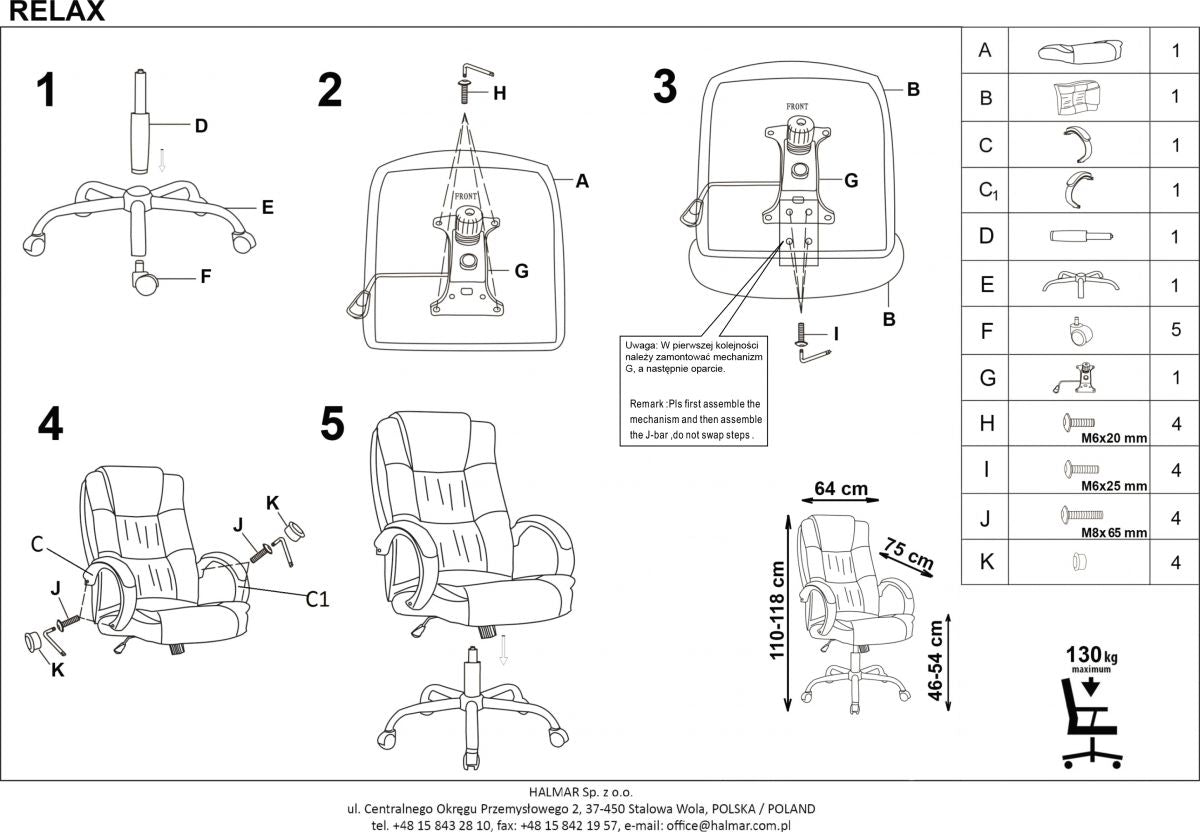Office Chair Relax | size: Width: 64cm, Height: 118cm, Depth: 75cm | color: Gray | image: 3 | variant: 1005150