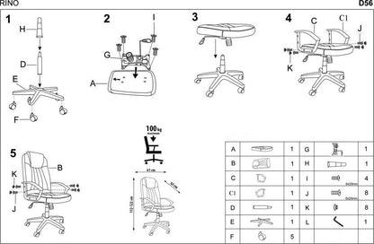 Office Chair Rino | size: Width: 61cm, Height: 122cm, Depth: 63cm | color: Gray | image: 6 | variant: 1011968