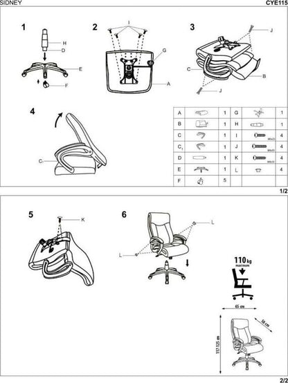 Office Chair Sidney | size: Width: 65cm, Height: 125cm, Depth: 58cm | color: Black | image: 6 | variant: 1011578