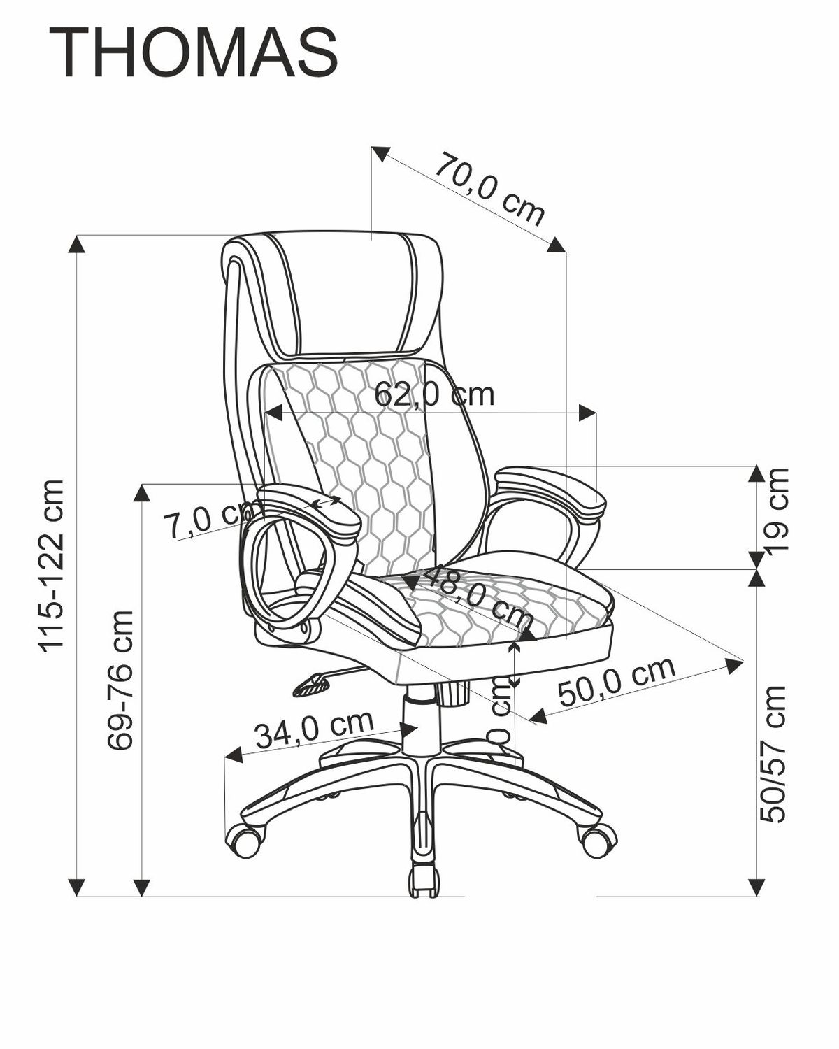 Office Chair Thomas | size: Width: 62cm, Height: 122cm, Depth: 70cm | color: Black | image: 1 | variant: 1017833