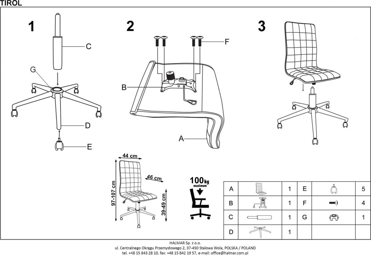 Office Chair Tirol | size: Width: 44cm, Height: 107cm, Depth: 46cm | color: White | image: 4 | variant: 1005175
