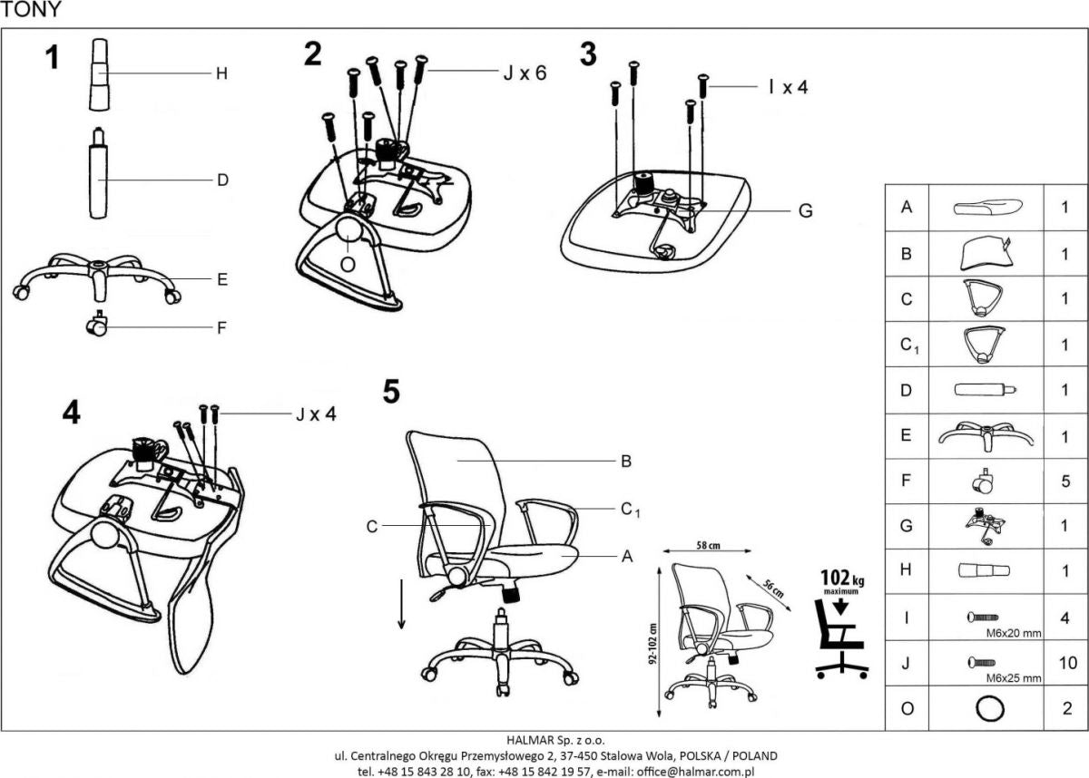 Office Chair Tony | size: Width: 56cm, Height: 102cm, Depth: 58cm | color: Black | image: 3 | variant: 1005182