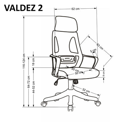 Office Chair Valdez 2 | size: Width: 62cm, Height: 116cm, Depth: 63cm | color: White/Black/Grey | image: 3 | variant: 1014097