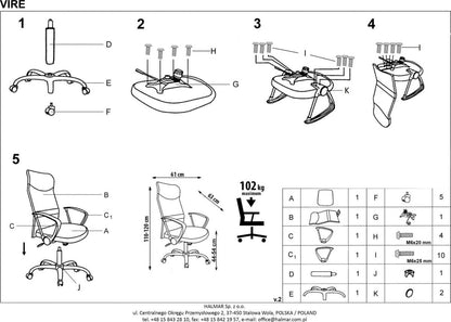 Office Chair Vire | size: Width: 61cm, Height: 120cm, Depth: 63cm | color: Black | image: 2 | variant: 1005192