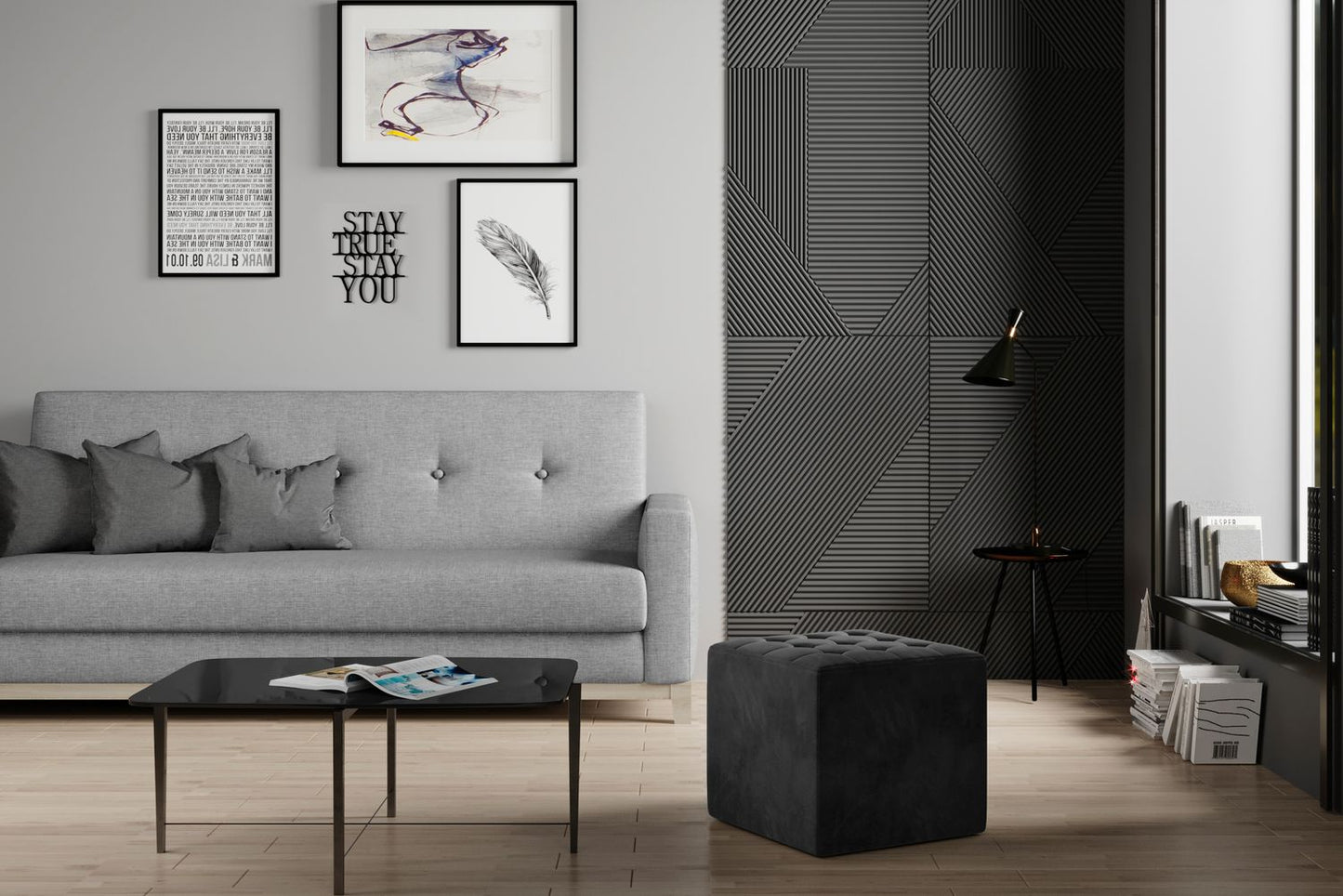 Pouf Nolla | size: Width: 40cm, Height: 41cm, Depth: 40cm | color: Monolith | image: 1 | variant: 1005968