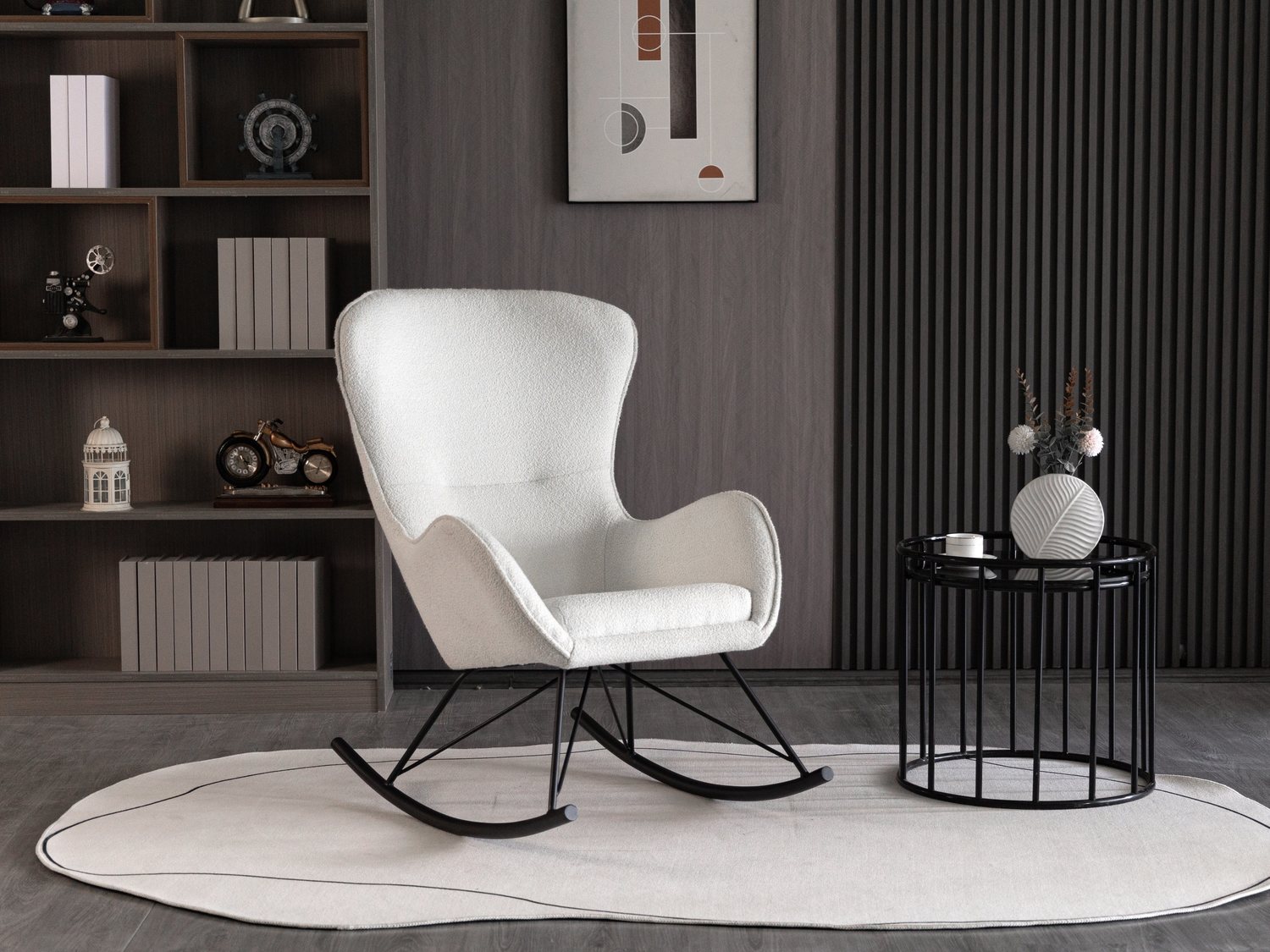 Rocking Chair Liberto 3 | size: Width: 72cm, Height: 106cm, Depth: 100cm | color: White/Black | image: 2 | variant: 1012977