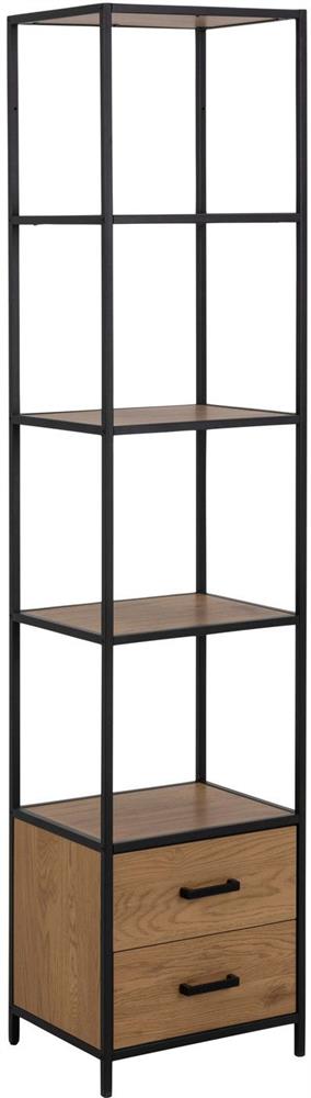 Shelf Seaford 18 | size: Width: 42cm, Height: 185cm, Depth: 35cm | color: Black/Oak | image: 1 | variant: 1016958