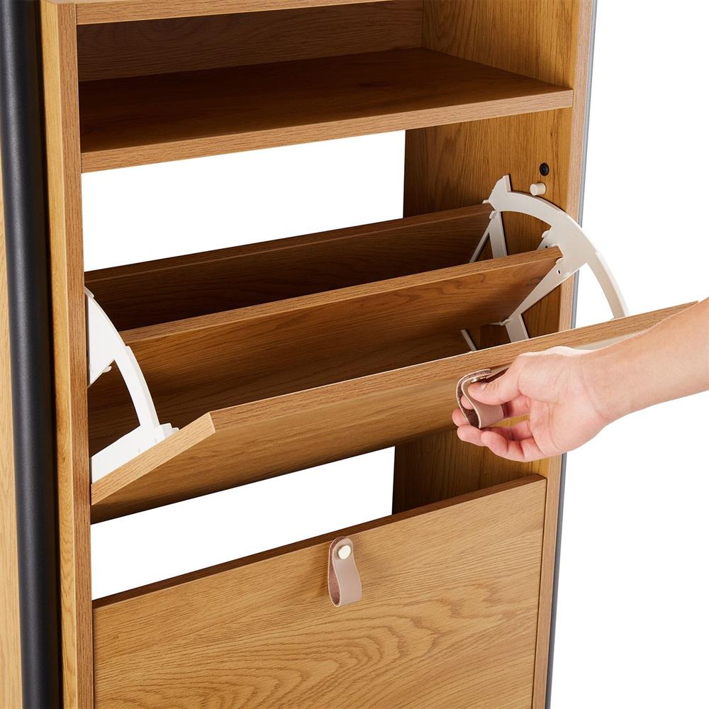 Shoe Cabinet Aalborg 5 | size: Length: 26cm, Width: 55.6cm, Height: 91.5cm | color: Oak | image: 4 | variant: 1016717