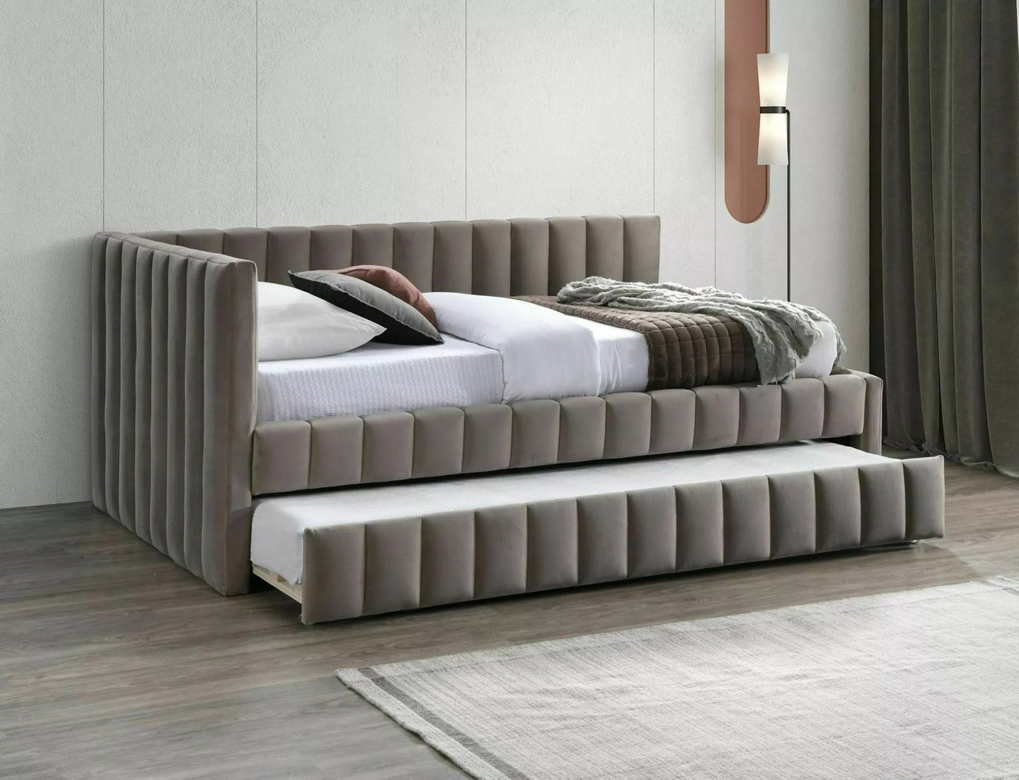Single Bed Alfie | size: Length: 216cm, Width: 133cm, Height: 95cm | color: Beige | image: 1 | variant: 1010242