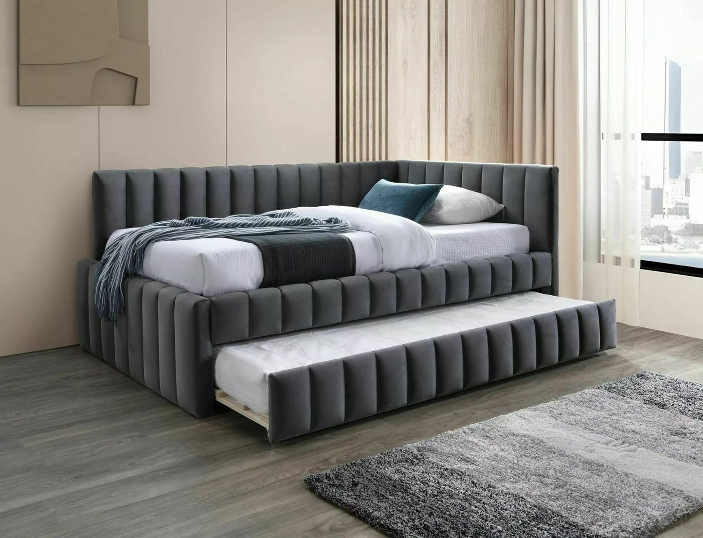 Single Bed Alfie | size: Length: 216cm, Width: 133cm, Height: 95cm | color: Gray | image: 0 | variant: 1010243
