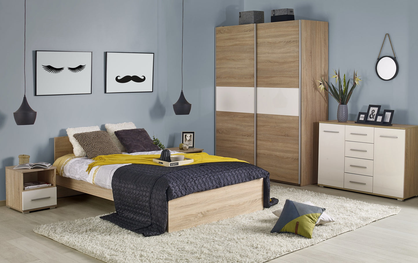 Single Bed Copenhagen | size: Length: 205cm, Width: 95cm, Height: 70cm | color: Oak | image: 2 | variant: 1003410