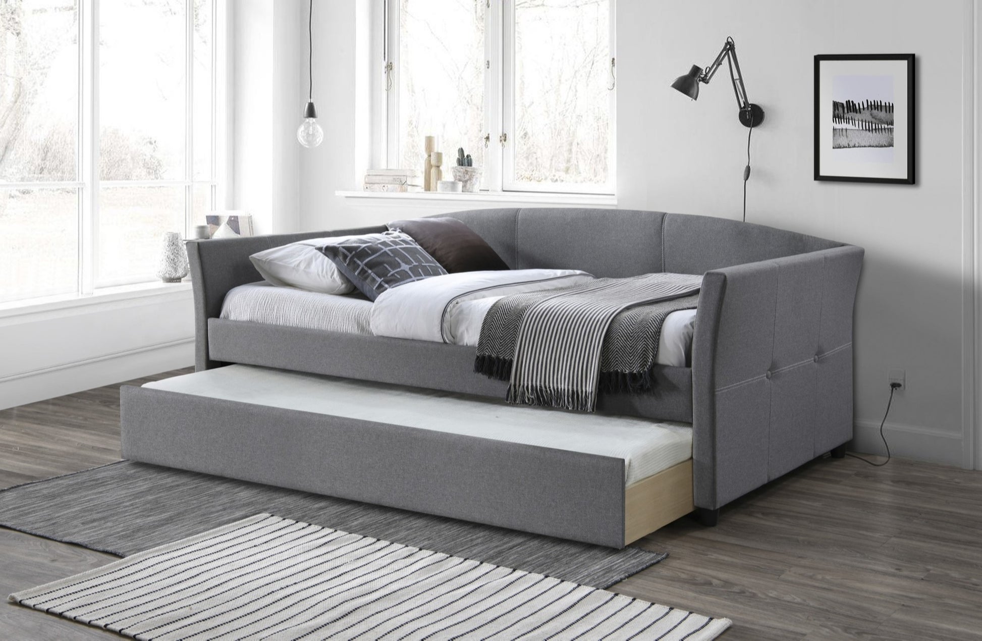 Single Bed East Aspen | size: Length: 221cm, Width: 97cm, Height: 80cm | color: Gray | image: 2 | variant: 1006686