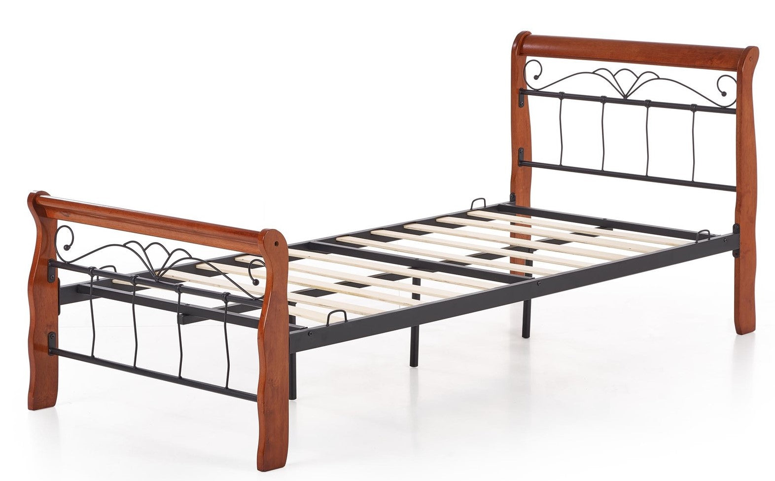 Single Bed East Benevento | size: Length: 204cm, Width: 93cm, Height: 91cm | color: Black/cherry wood | image: 4 | variant: 1006667