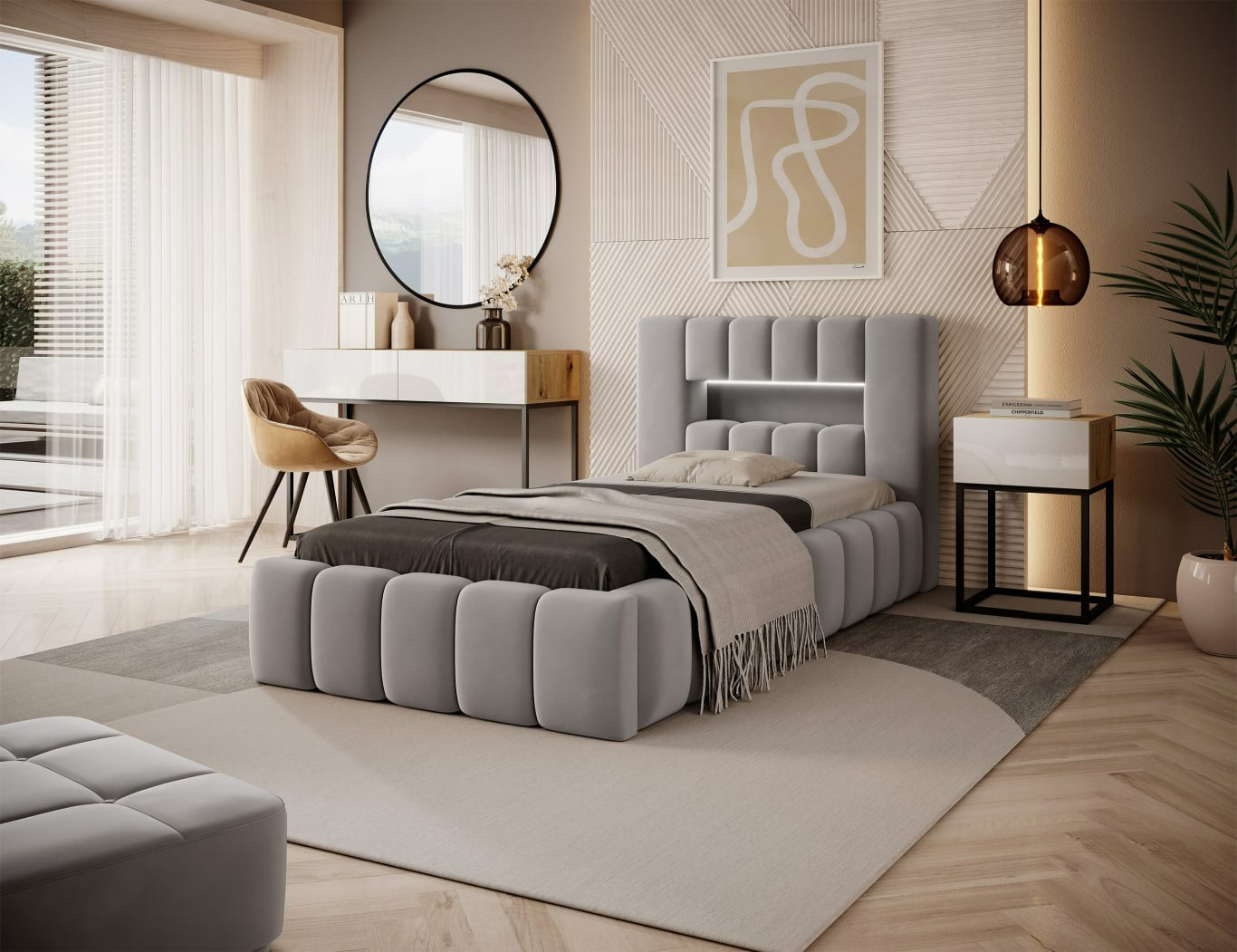 Single Bed Lamica 1 | size: Length: 234cm, Width: 108cm, Height: 92cm | color: Nube | image: 0 | variant: 1010428