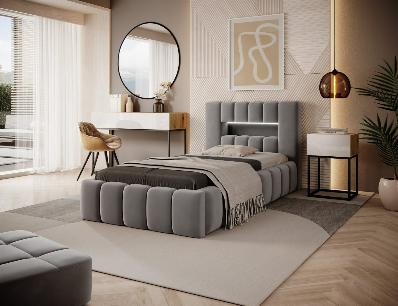 Single Bed Lamica 1 | size: Length: 234cm, Width: 108cm, Height: 92cm | color: Nube | image: 0 | variant: 1010429