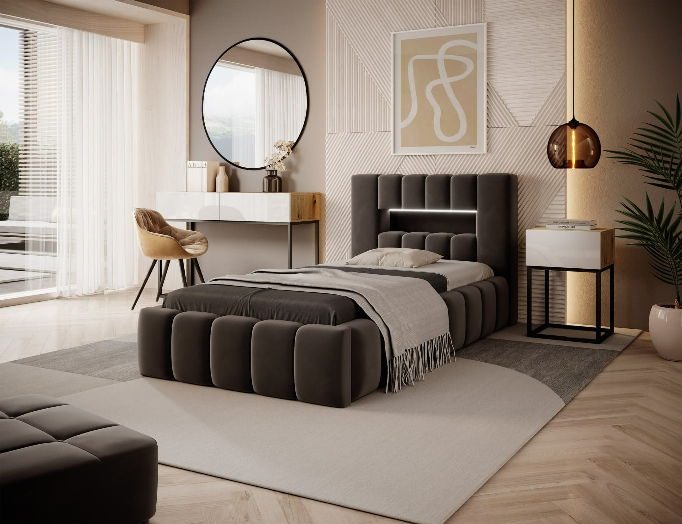 Single Bed Lamica 1 | size: Length: 234cm, Width: 108cm, Height: 92cm | color: Nube | image: 0 | variant: 1010432