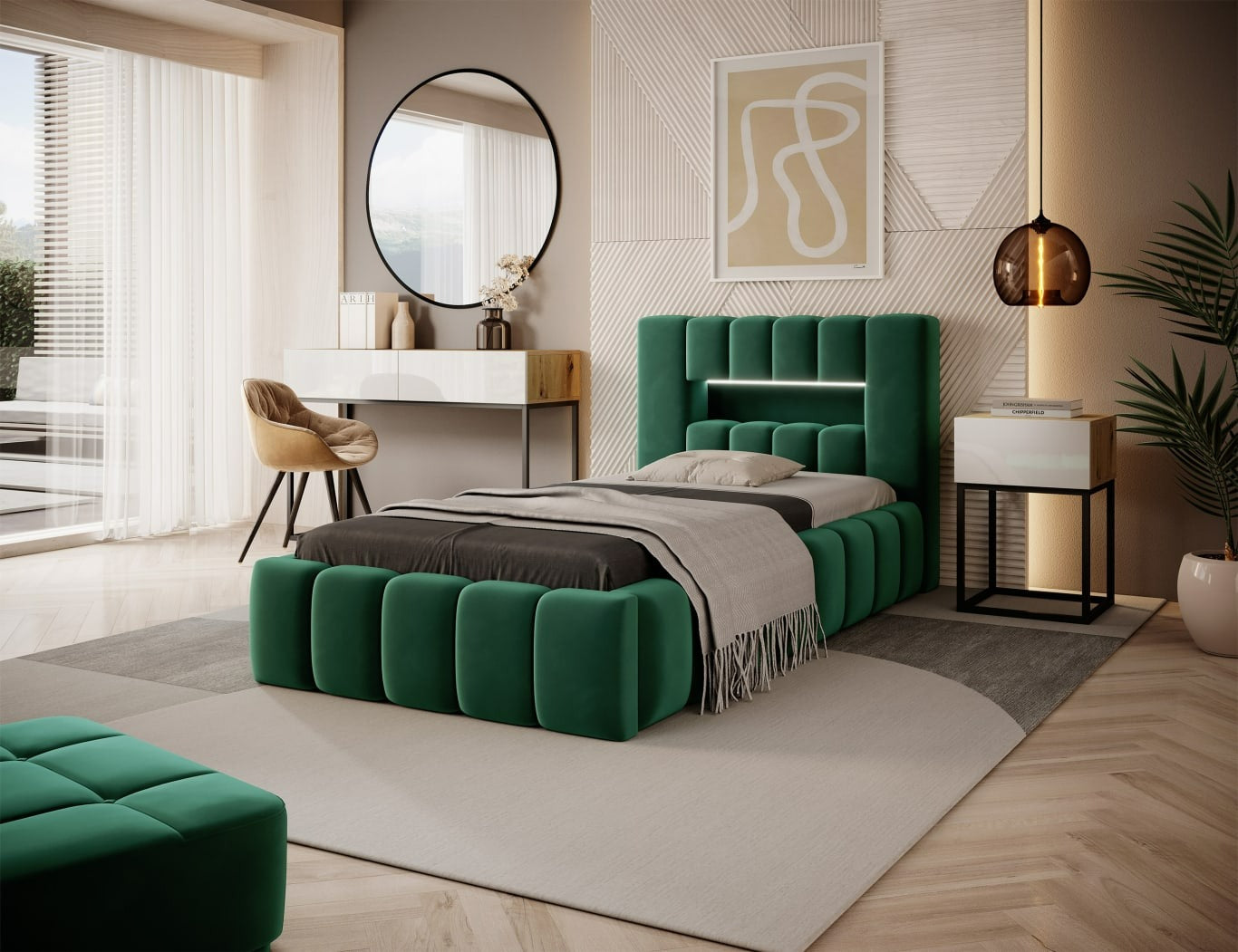 Single Bed Lamica 1 | size: Length: 234cm, Width: 108cm, Height: 92cm | color: Nube | image: 0 | variant: 1010434