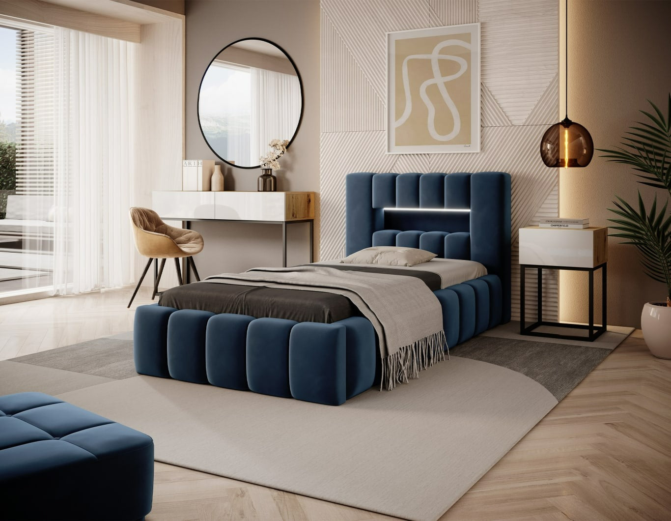 Single Bed Lamica 1 | size: Length: 234cm, Width: 108cm, Height: 92cm | color: Nube | image: 0 | variant: 1010435