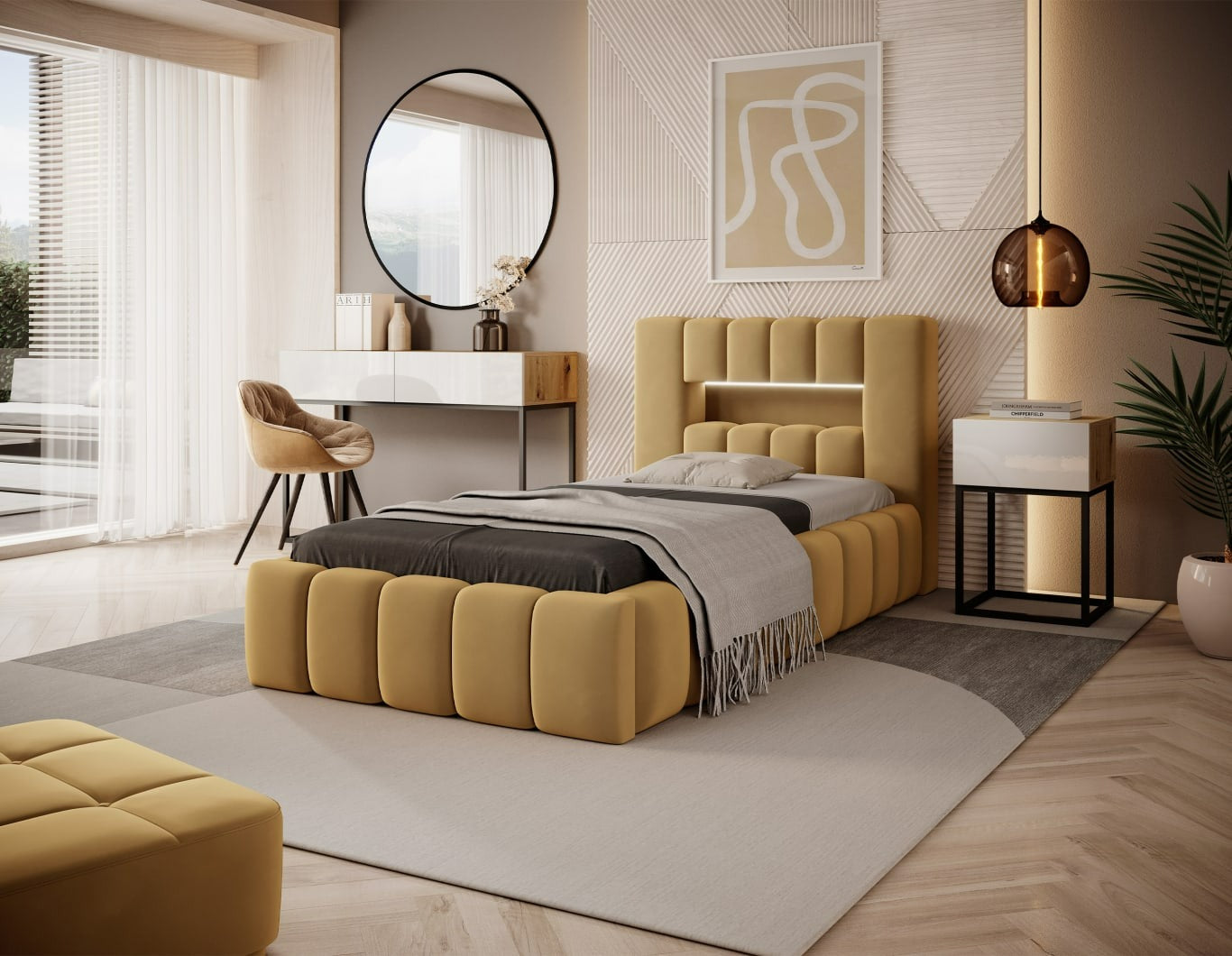 Single Bed Lamica 1 | size: Length: 234cm, Width: 108cm, Height: 92cm | color: Nube | image: 0 | variant: 1010436