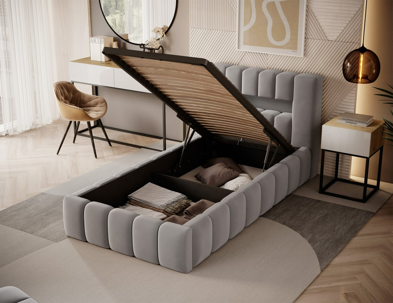 Single Bed Lamica 1 | size: Length: 234cm, Width: 108cm, Height: 92cm | color: Nube | image: 1 | variant: 1010428