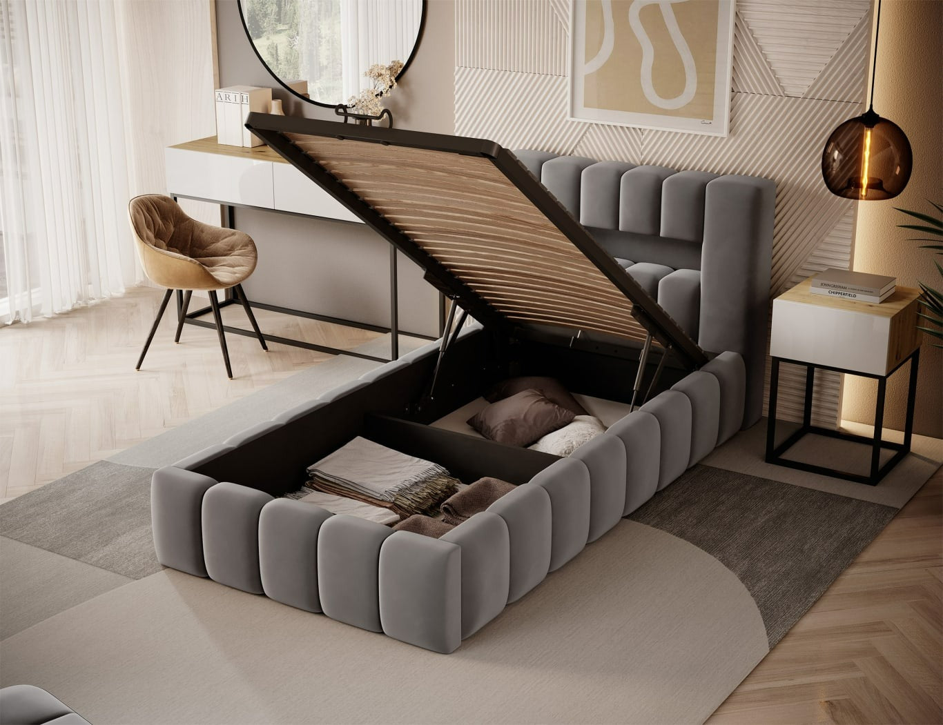 Single Bed Lamica 1 | size: Length: 234cm, Width: 108cm, Height: 92cm | color: Nube | image: 1 | variant: 1010429