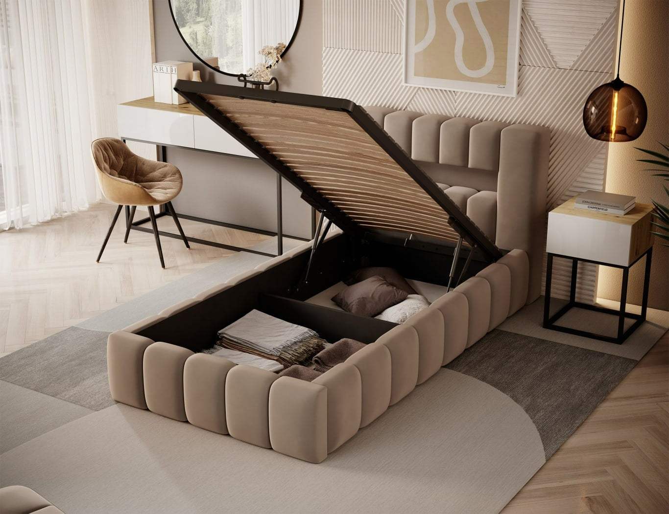 Single Bed Lamica 1 | size: Length: 234cm, Width: 108cm, Height: 92cm | color: Nube | image: 1 | variant: 1010431