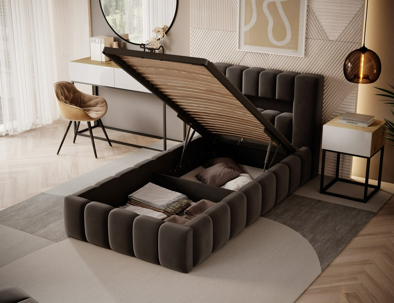 Single Bed Lamica 1 | size: Length: 234cm, Width: 108cm, Height: 92cm | color: Nube | image: 1 | variant: 1010432