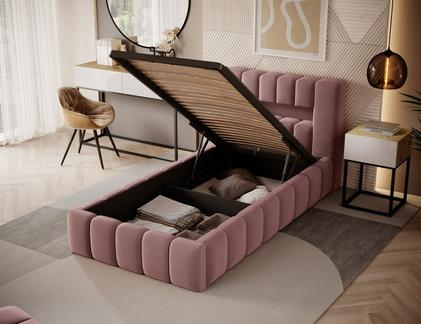 Single Bed Lamica 1 | size: Length: 234cm, Width: 108cm, Height: 92cm | color: Nube | image: 1 | variant: 1010433