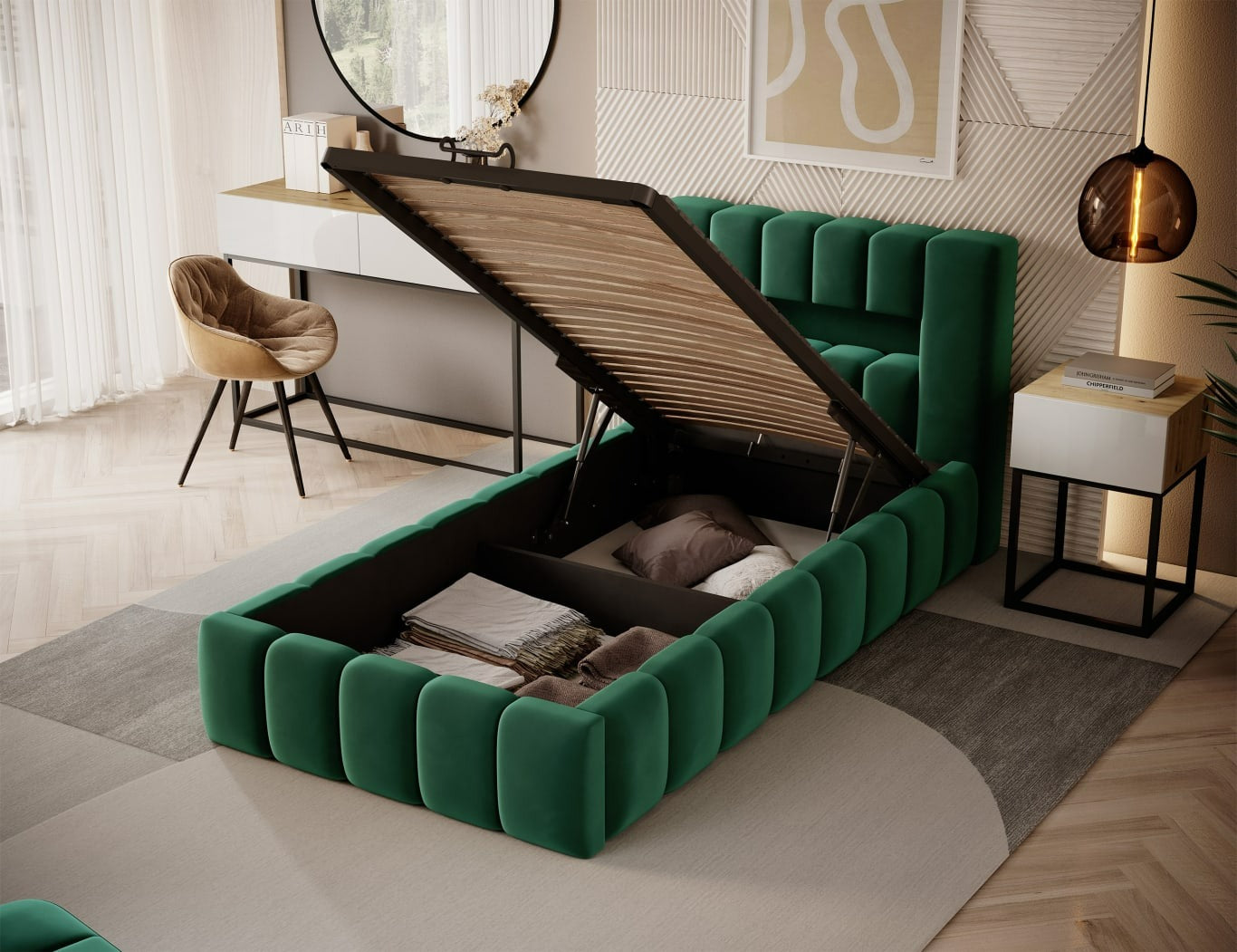 Single Bed Lamica 1 | size: Length: 234cm, Width: 108cm, Height: 92cm | color: Nube | image: 1 | variant: 1010434