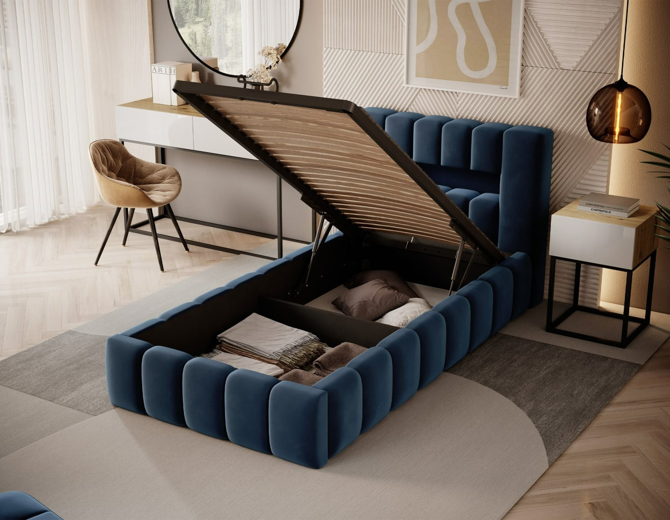 Single Bed Lamica 1 | size: Length: 234cm, Width: 108cm, Height: 92cm | color: Nube | image: 1 | variant: 1010435