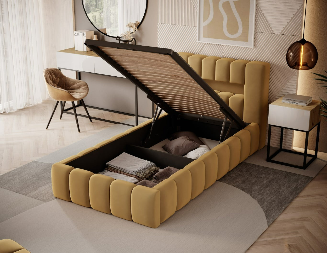 Single Bed Lamica 1 | size: Length: 234cm, Width: 108cm, Height: 92cm | color: Nube | image: 1 | variant: 1010436