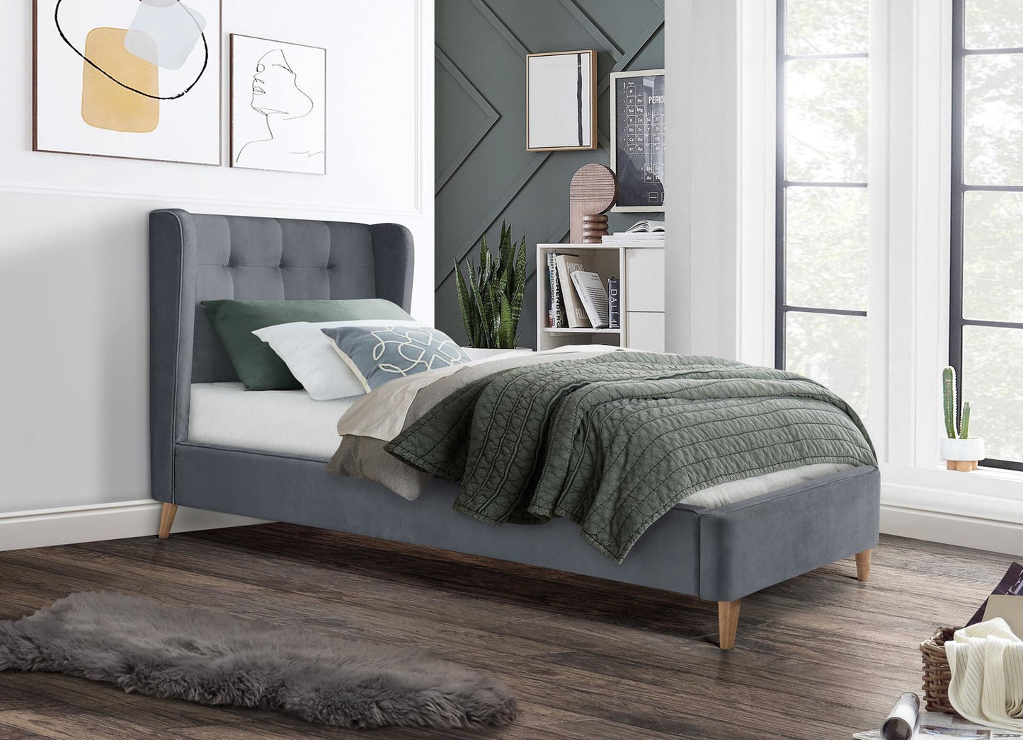 Single Bed Las Vegas | size: Length: 219cm, Width: 102cm, Height: 113cm | color: Gray | image: 2 | variant: 1003430