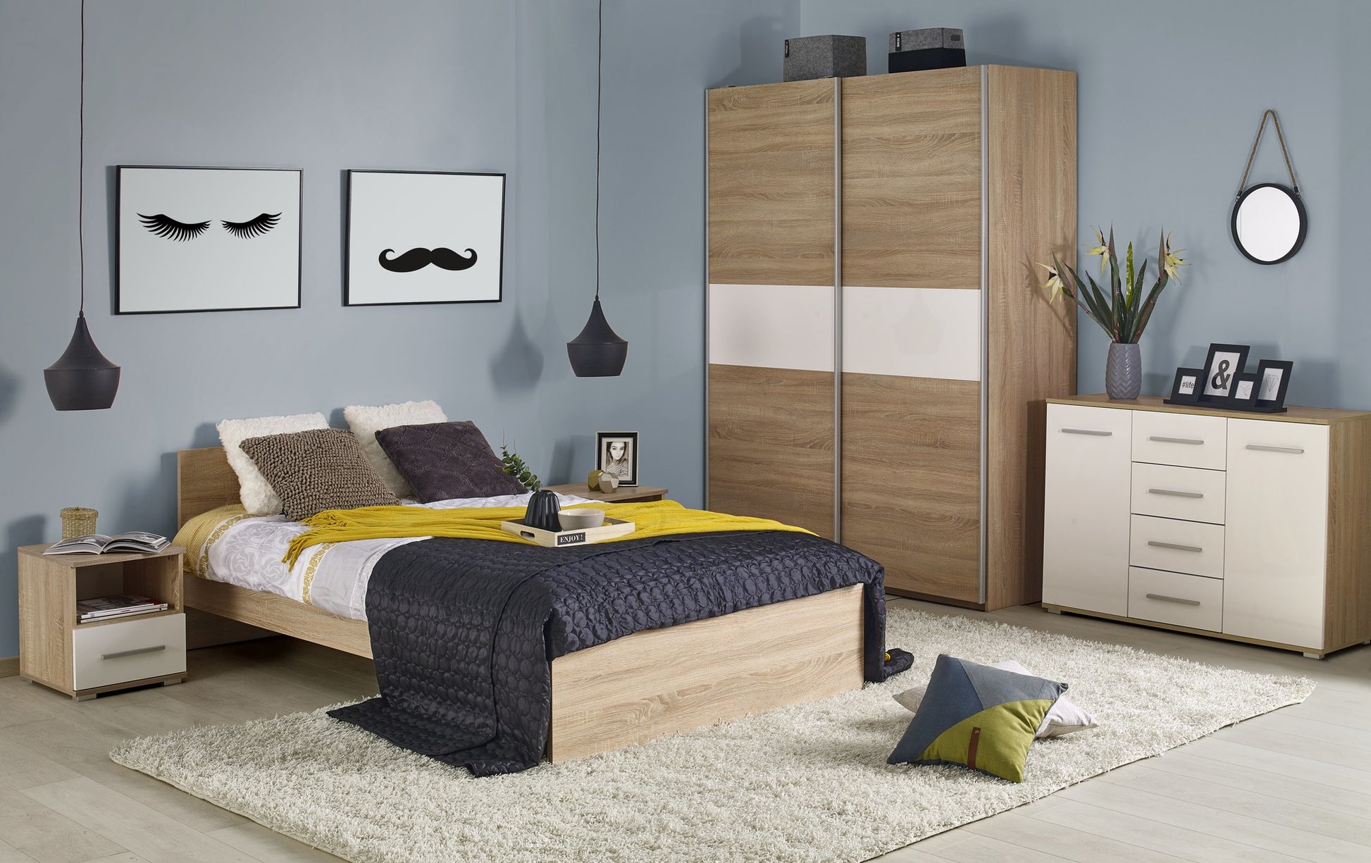 Single Bed Lima 1 | size: Length: 205cm, Width: 95cm, Height: 70cm | color: Oak | image: 2 | variant: 1010192