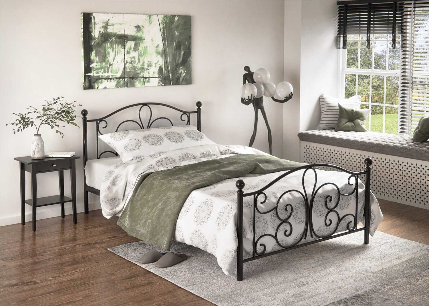 Single Bed Moscow | size: Length: 209cm, Width: 94cm, Height: 93cm | color: Black | image: 4 | variant: 1003422