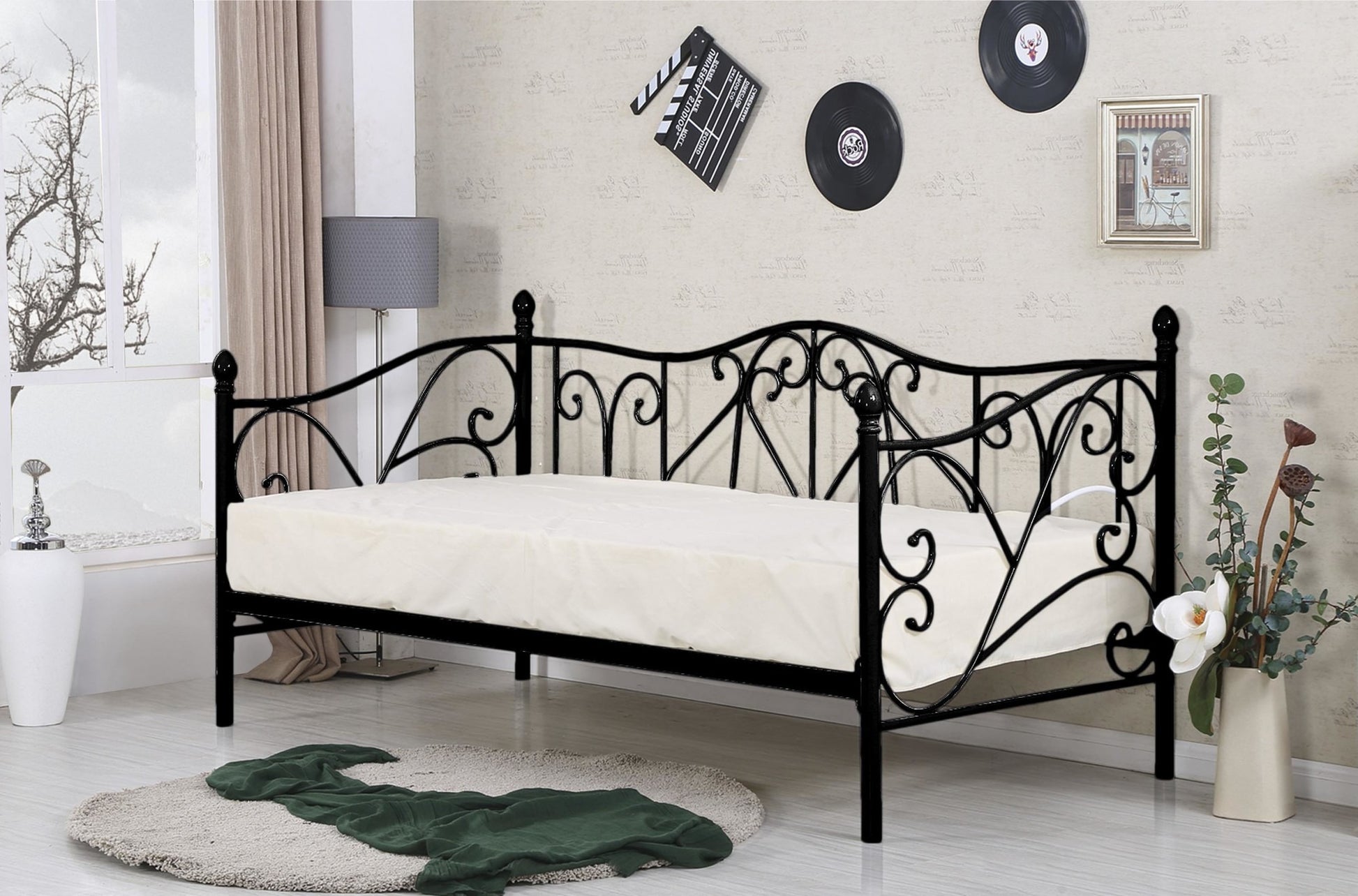 Single Bed Mumbai | size: Length: 210cm, Width: 99cm, Height: 89cm | color: Black | image: 2 | variant: 1003425