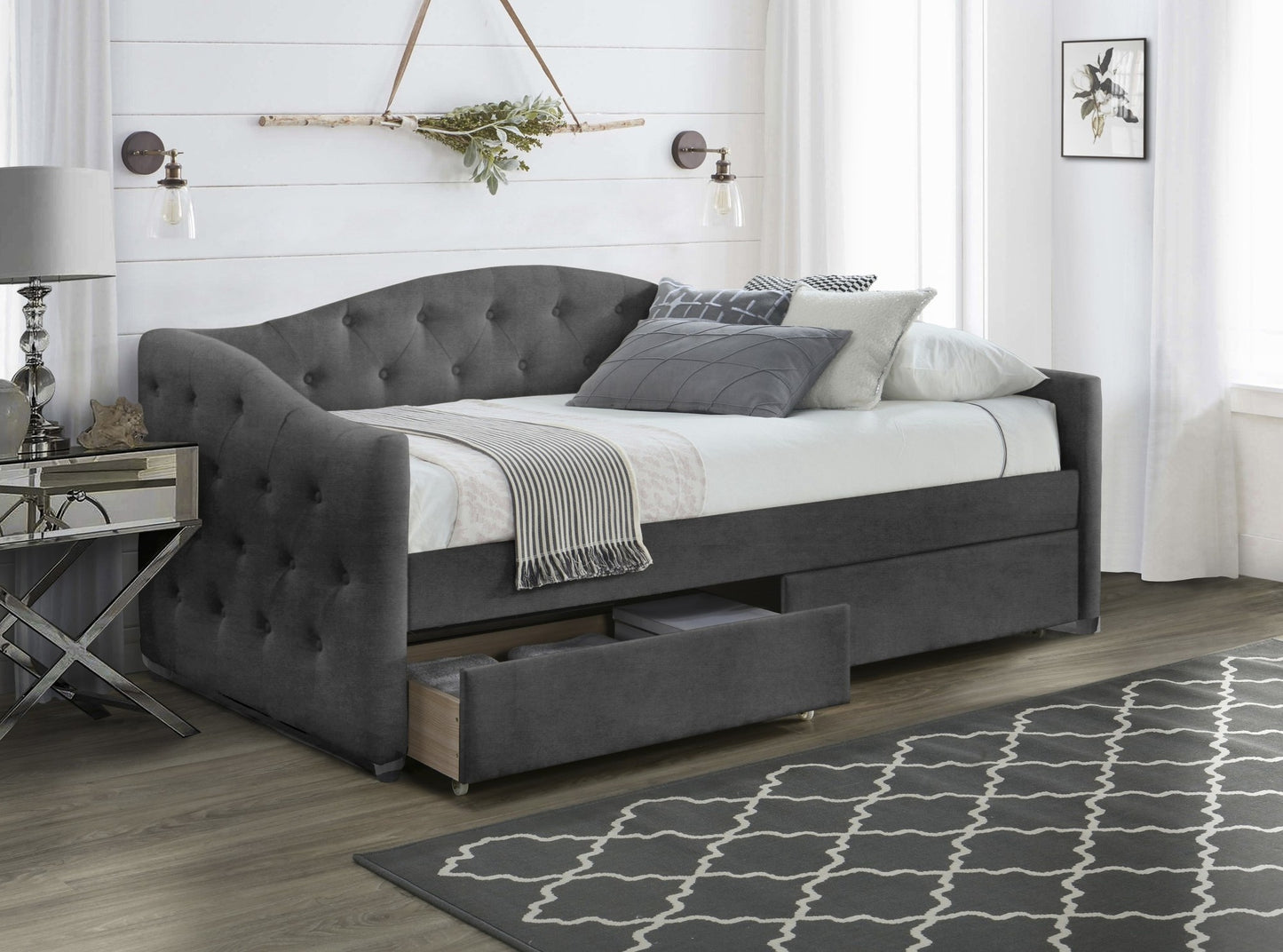 Single Bed Munich | size: Length: 221cm, Width: 98cm, Height: 93cm | color: Gray | image: 0 | variant: 1003428