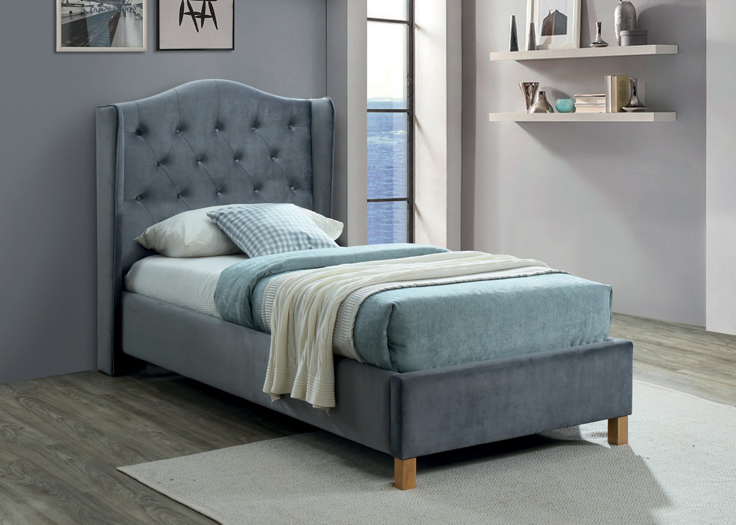 Single Bed Newark | size: Length: 216cm, Width: 108cm, Height: 124cm | color: Gray | image: 1 | variant: 1004582