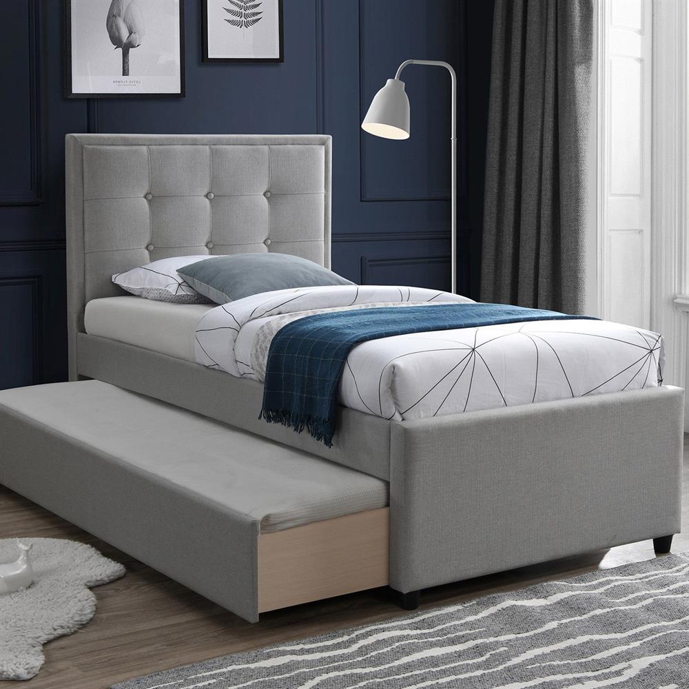 Single Bed Oswaldo 2 | size: Length: 215.5cm, Width: 98cm, Height: 117.5cm | color: Gray | image: 1 | variant: 1017616