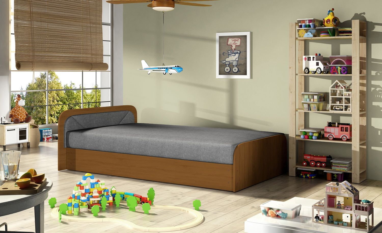 Single Bed Parys 1 | size: Length: 195cm, Width: 90cm, Height: 55cm | color: Sawana | image: 1 | variant: 1010468
