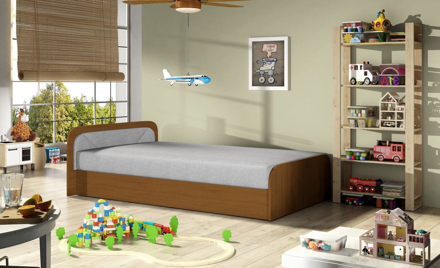 Single Bed Parys 1 | size: Length: 195cm, Width: 90cm, Height: 55cm | color: Sawana | image: 1 | variant: 1010470