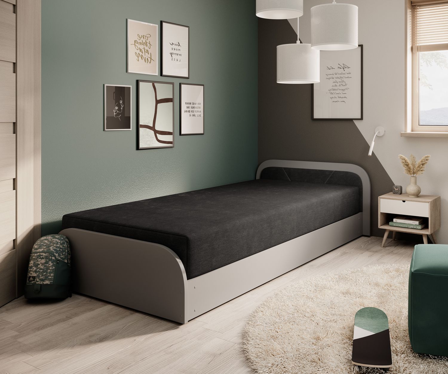 Single Bed Parys GR 1 | size: Length: 195cm, Width: 90cm, Height: 55cm | color: Alova | image: 1 | variant: 1010443