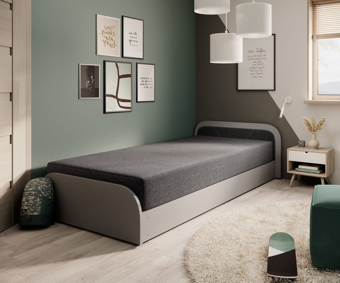 Single Bed Parys GR 1 | size: Length: 195cm, Width: 90cm, Height: 55cm | color: Sawana | image: 1 | variant: 1010444