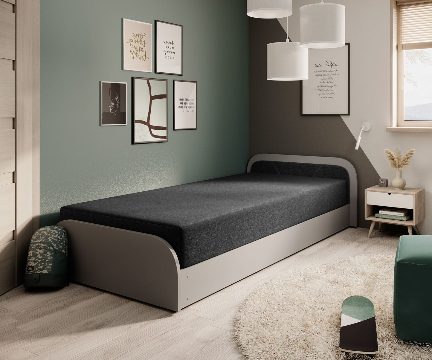 Single Bed Parys GR 1 | size: Length: 195cm, Width: 90cm, Height: 55cm | color: Sawana | image: 1 | variant: 1010445