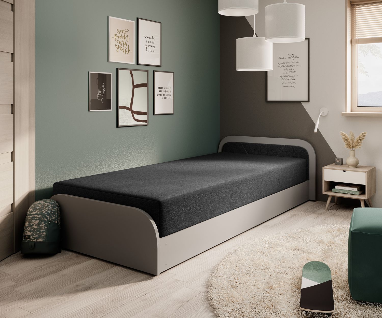 Single Bed Parys GR 1 | size: Length: 195cm, Width: 90cm, Height: 55cm | color: Sawana | image: 1 | variant: 1010445