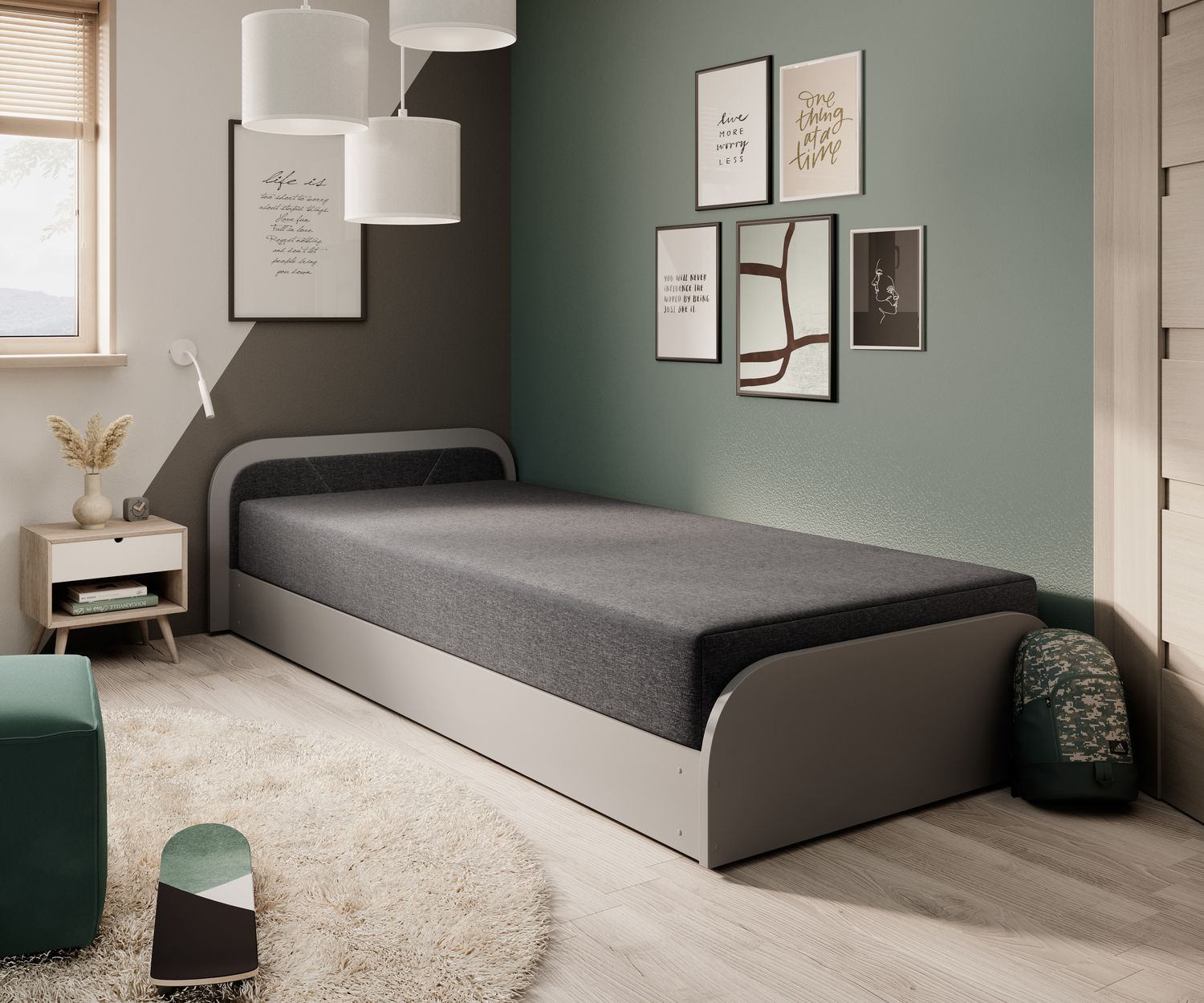 Single Bed Parys GR | size: Length: 195cm, Width: 90cm, Height: 55cm | color: Sawana | image: 1 | variant: 1010439