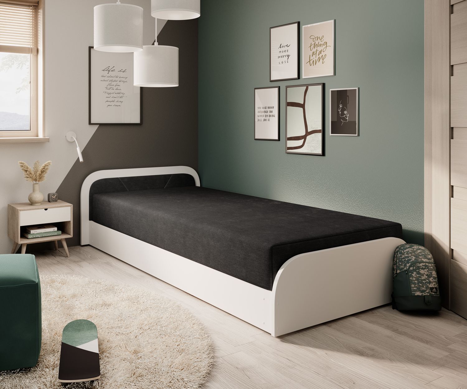 Single Bed Parys W | size: Length: 195cm, Width: 90cm, Height: 55cm | color: Sawana | image: 1 | variant: 1010449