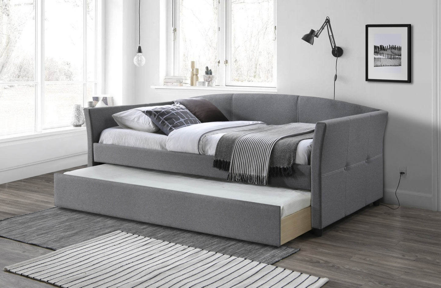Single Bed Sanna | size: Length: 221cm, Width: 97cm, Height: 80cm | color: Gray | image: 2 | variant: 1010968