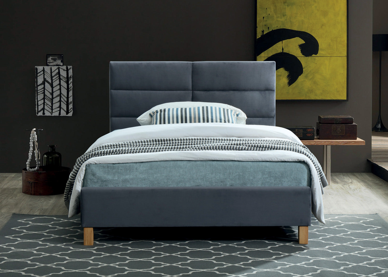 Single Bed Sierra Velvet | size: Length: 213cm, Width: 126cm, Height: 91cm | color: Gray | image: 2 | variant: 1012065