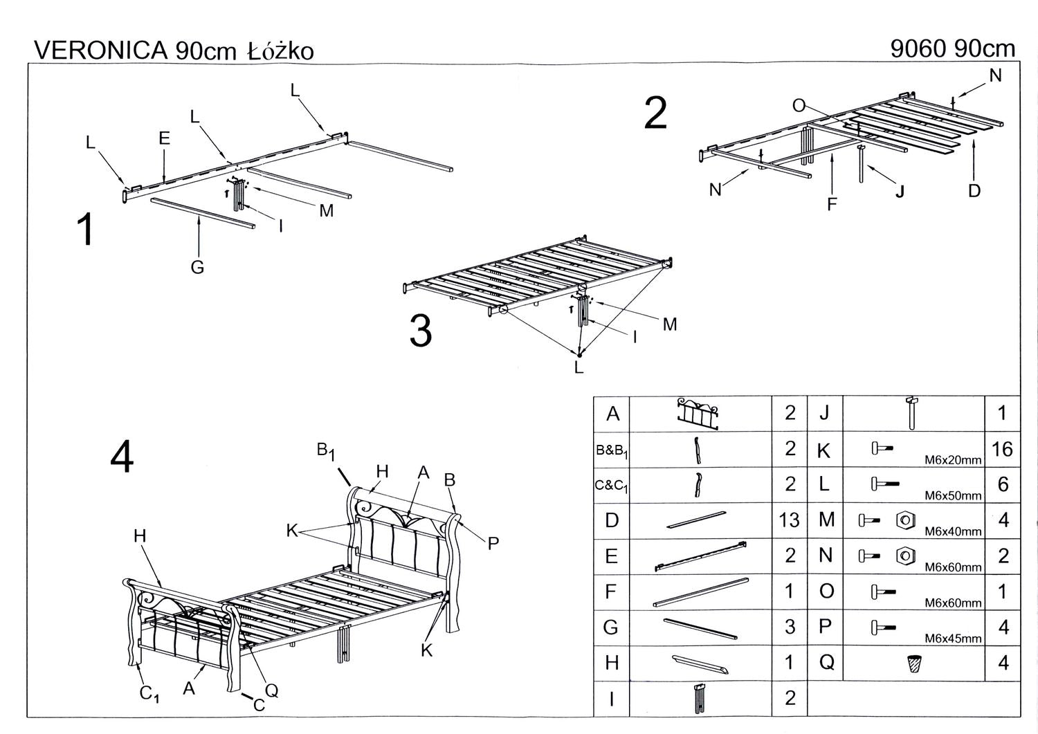 Single Bed Veronica | size: Length: 204cm, Width: 93cm, Height: 91cm | color: Black/Cherry wood | image: 10 | variant: 1010948